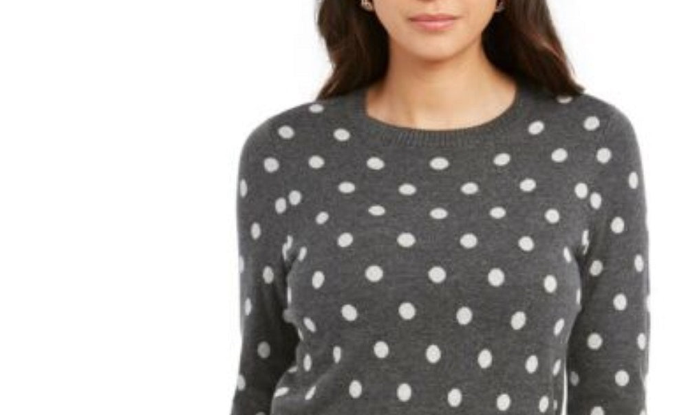 Charter Club Women's Polka Dot Sweater Gray Size Petite Large