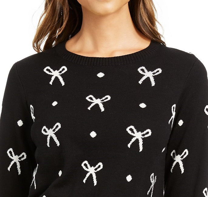 Charter Club Women's Reese Beaded-Bow Dotted Sweater Black Size Extra Large