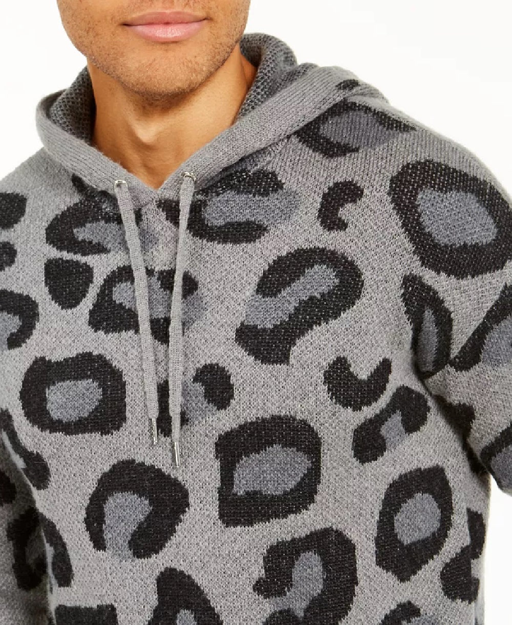 INC International Concepts Men's Leopard Sweater Hoodie Gray Size 3 Extra Large
