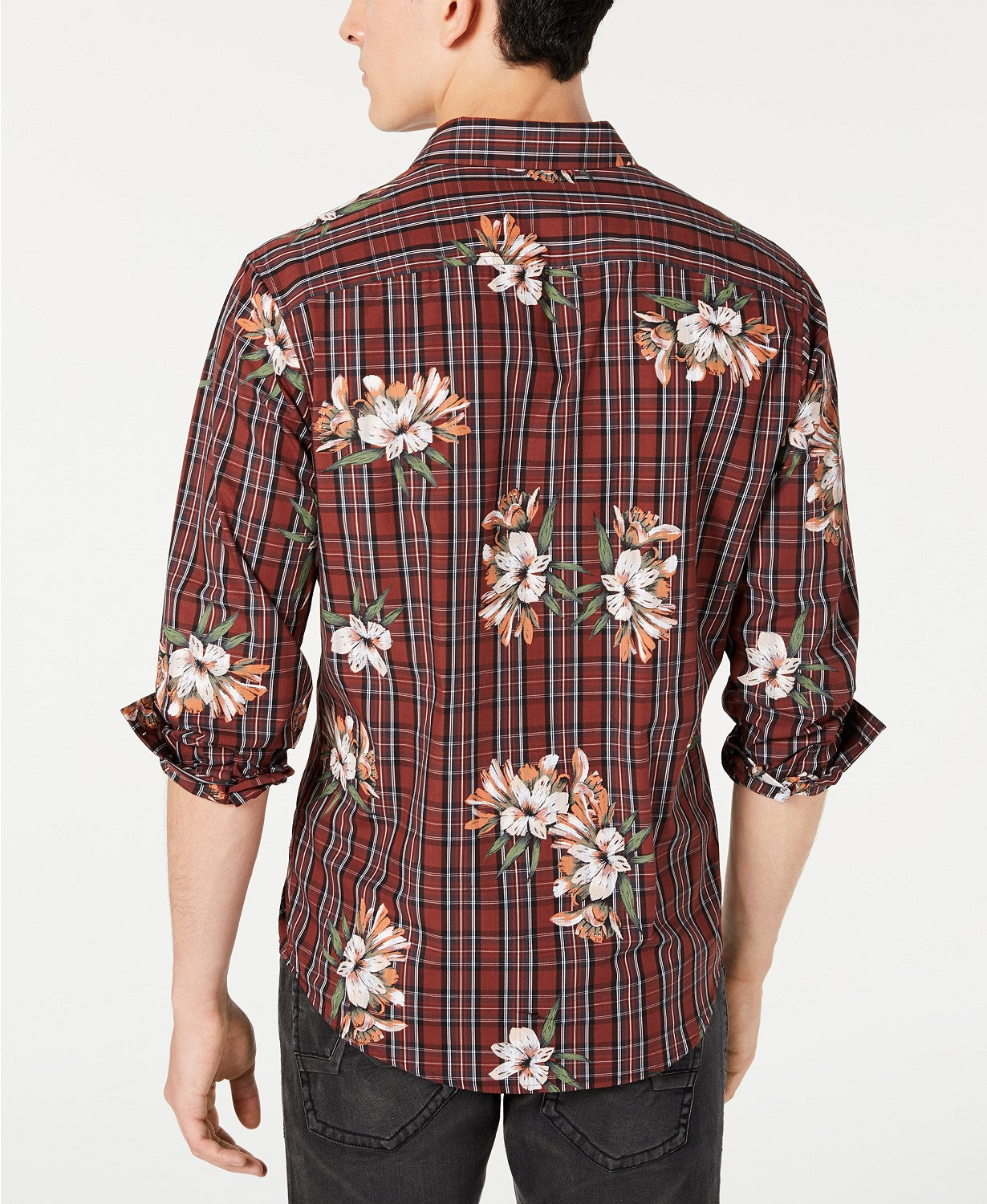 INC International Concepts Men's Plaid Floral Shirt Red Size XX Large