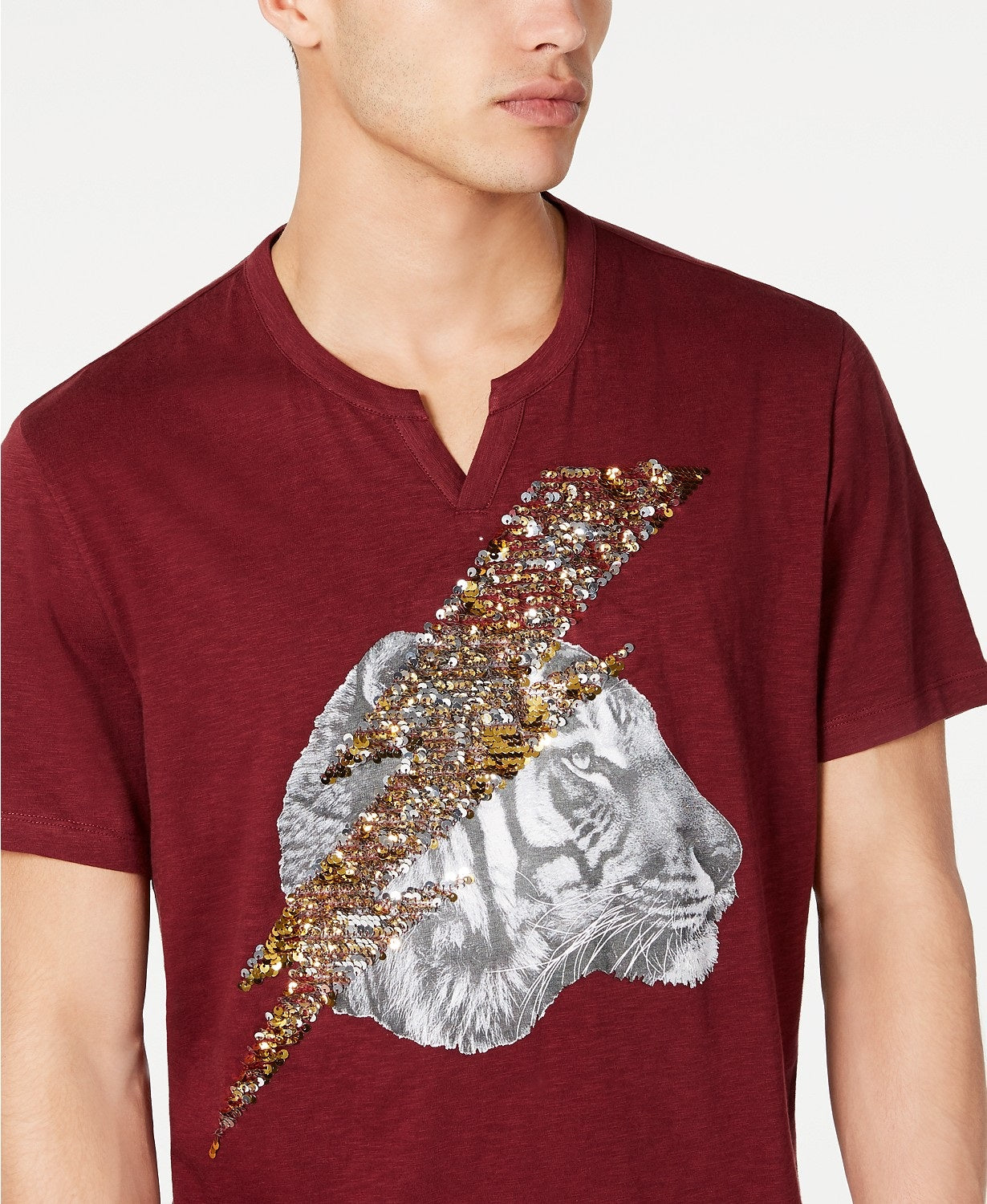 INC International Concepts Men's Lightning Tiger Graphic T-Shirt Wine Size Extra Large