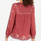 Style & Co Women's Cotton Blend Printed Peasant Knit Top Dark Red Size Medium