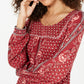 Style & Co Women's Cotton Blend Printed Peasant Knit Top Dark Red Size Medium