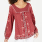 Style & Co Women's Printed Peasant Top Blue Size Medium