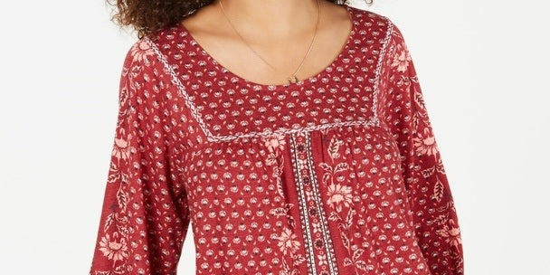 Style & Co Women's Printed Peasant Top Blue Size Medium