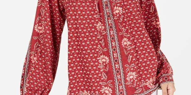 Style & Co Women's Printed Peasant Top Blue Size Medium