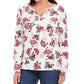 Karen Scott Women's Floral Print Henley Top White Size Small