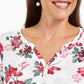 Karen Scott Women's Floral Print Henley Top White Size Small
