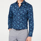 Bar III Men's Slim-Fit Stretch Paisley-Print Dress Shirt Navy Size 14-32-33
