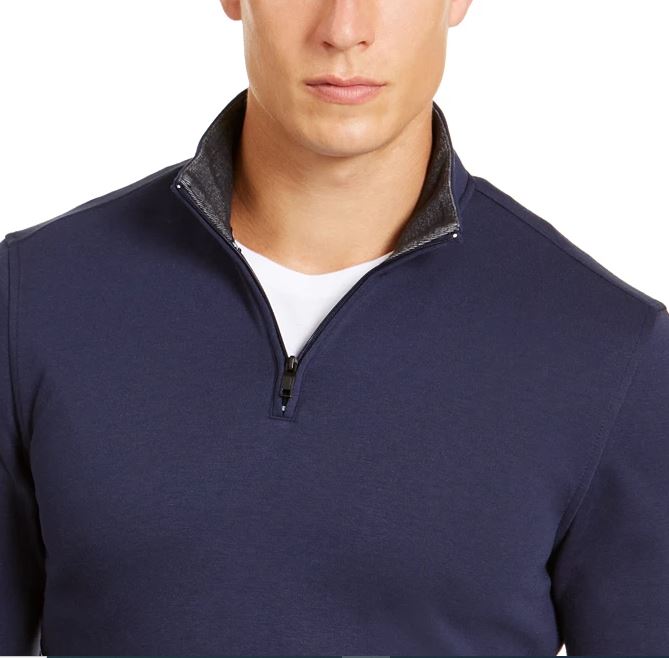 Alfani Men's Solid Quarter Zip Sweater Blue Size Small