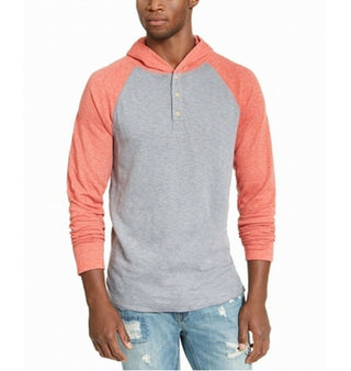 American Rag Men's Double Knit Hoodie Orange/ Grey Size Small