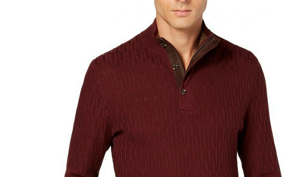 Tasso Elba Men's Supima Cotton Textured 1/4-Zip Sweater Dark Brown Size Small