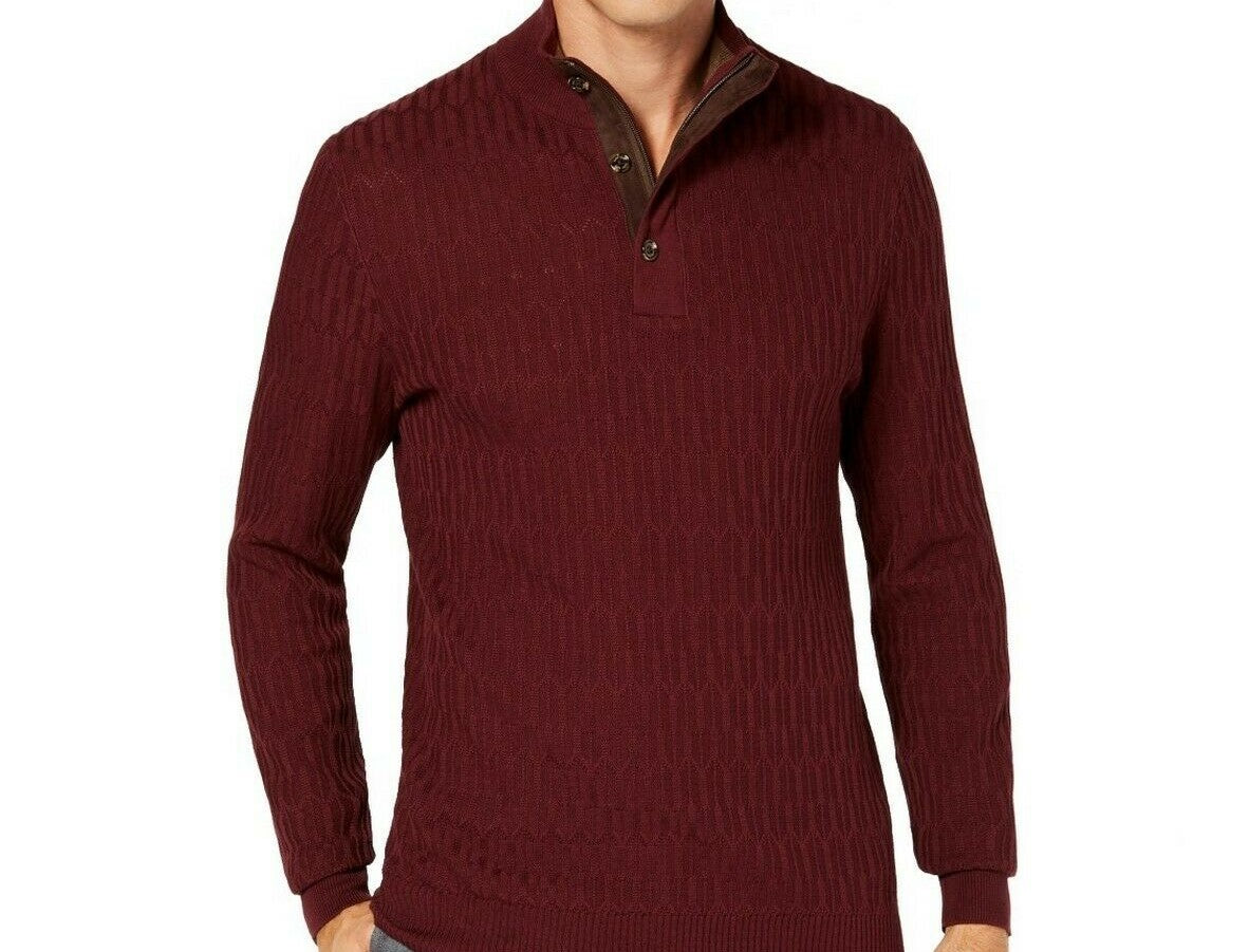 Tasso Elba Men's Supima Cotton Textured 1/4-Zip Sweater Dark Brown Size Small