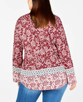 Style & Co Women's  Plus Size Printed Top Wine Size 2X