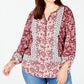Style & Co Women's Plus Size Printed Top  Dark Red Size 1X