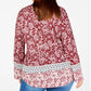 Style & Co Women's Plus Size Printed Top  Dark Red Size 1X