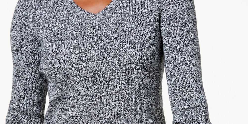 Karen Scott Women's Ribbed V-Neck Sweater Winter Wte Mrl Size Large