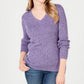 Karen Scott Women's Petite Cotton Ribbed Marled Sweater Purple Size Petite