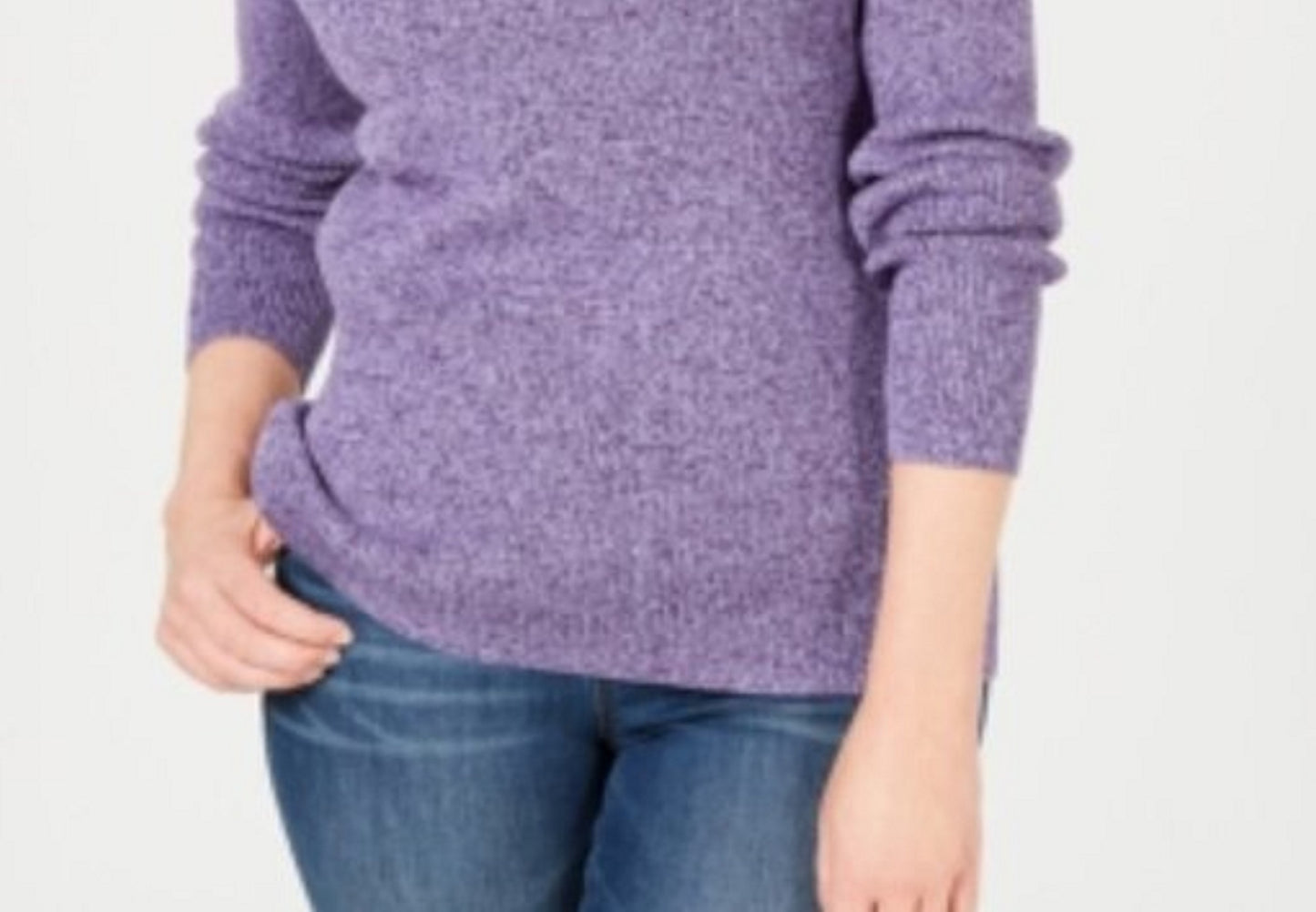 Karen Scott Women's Petite Cotton Ribbed Marled Sweater Purple Size Petite