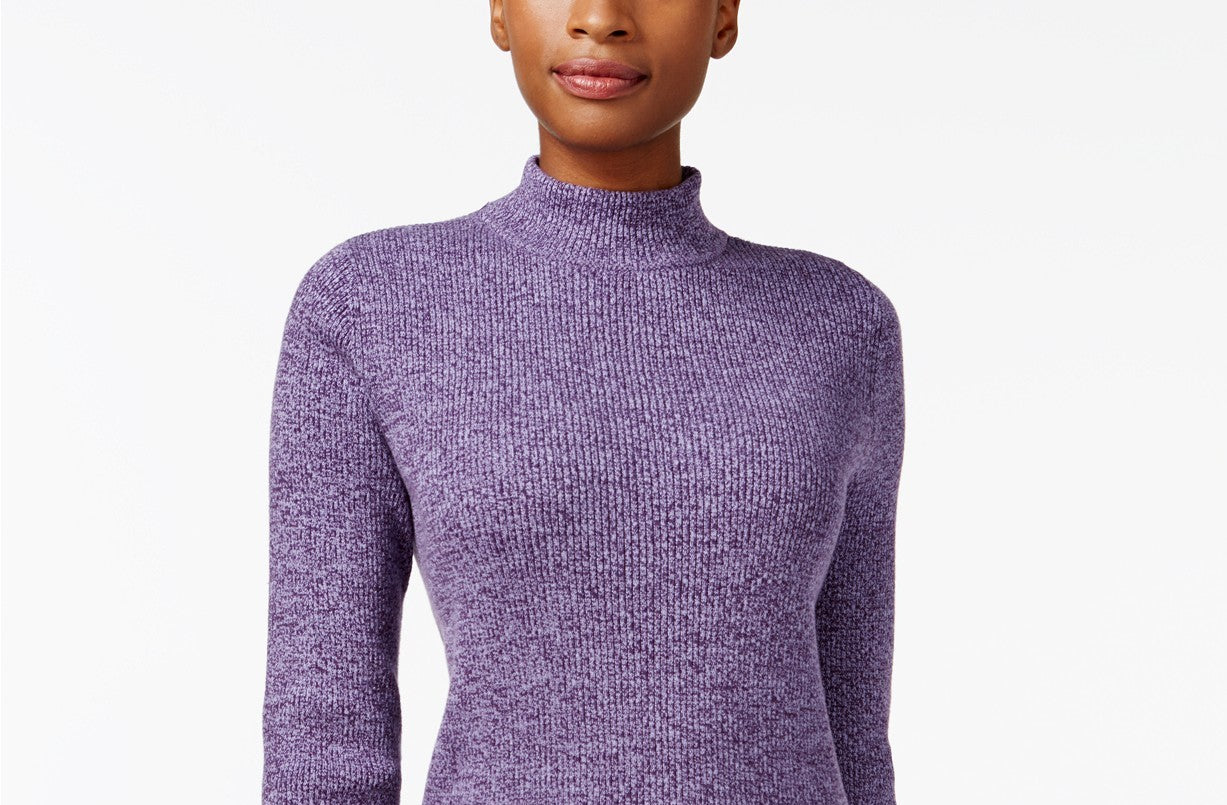 Karen Scott Women's Petite Ribbed-Knit Cotton Turtleneck Purple Size Petite Extra Large