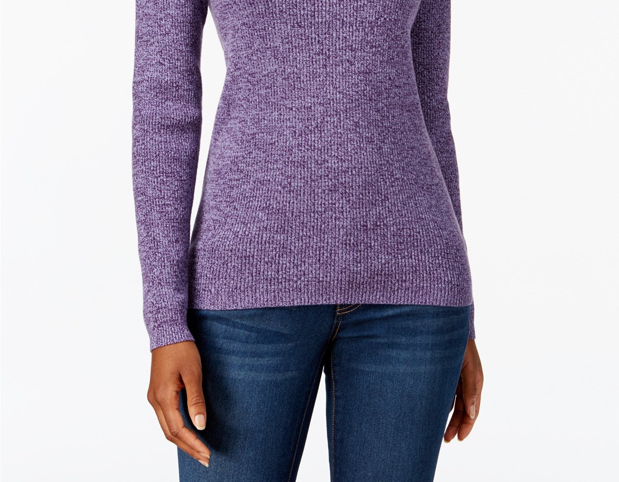 Karen Scott Women's Petite Ribbed-Knit Cotton Turtleneck Purple Size Petite Extra Large