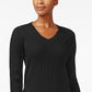 Karen Scott Women's Cotton V-Neck Sweater Black Size Large