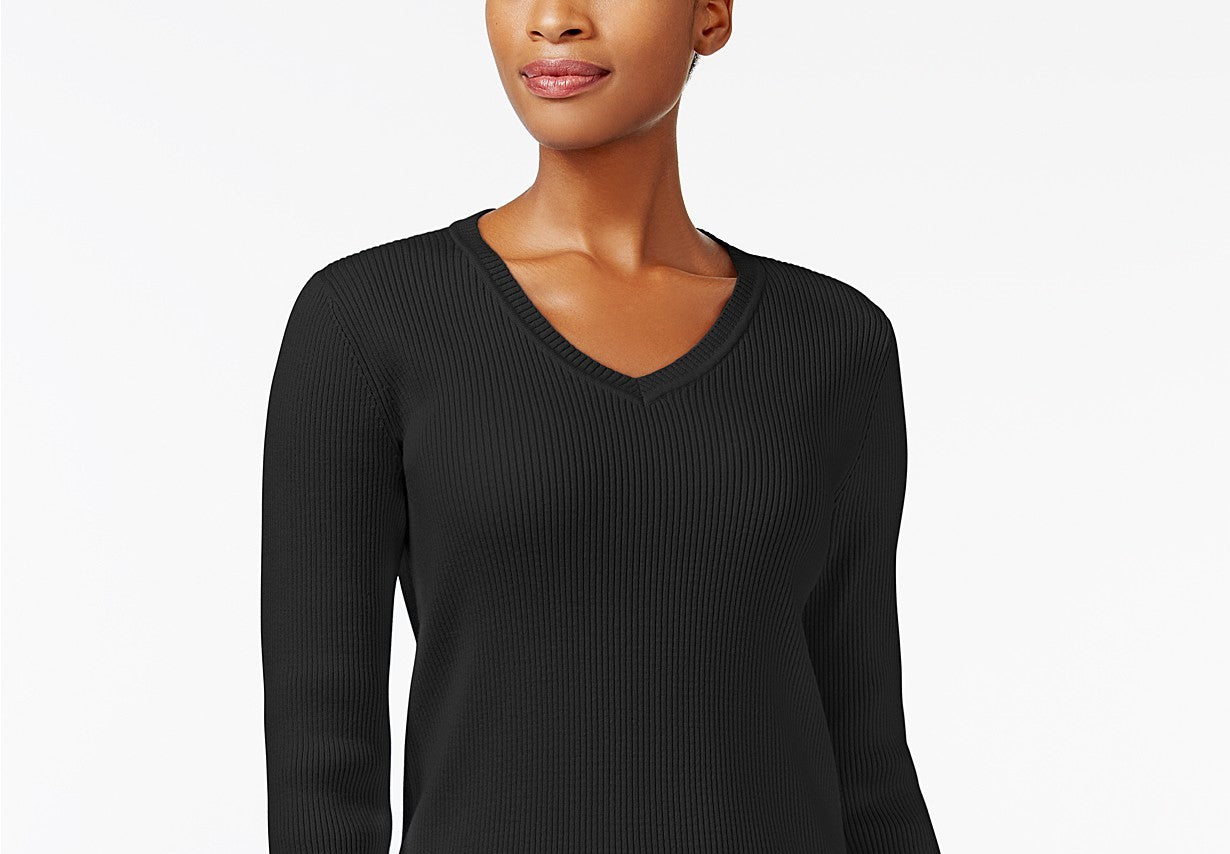 Karen Scott Women's Cotton V-Neck Sweater Black Size Extra Small
