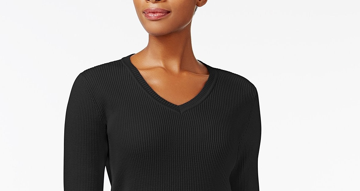 Karen Scott Women's Cotton V-Neck Sweater Black Size X-Large