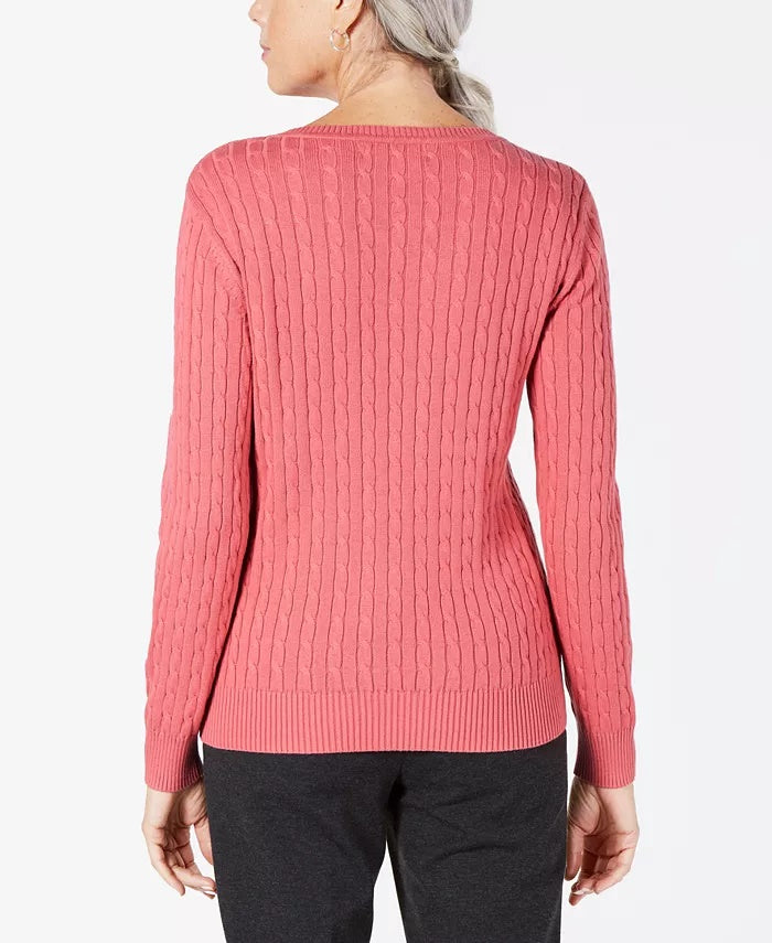 Karen Scott Women's Solid Cable-Knit V-Neck Sweater Pink Size 2 Extra Large