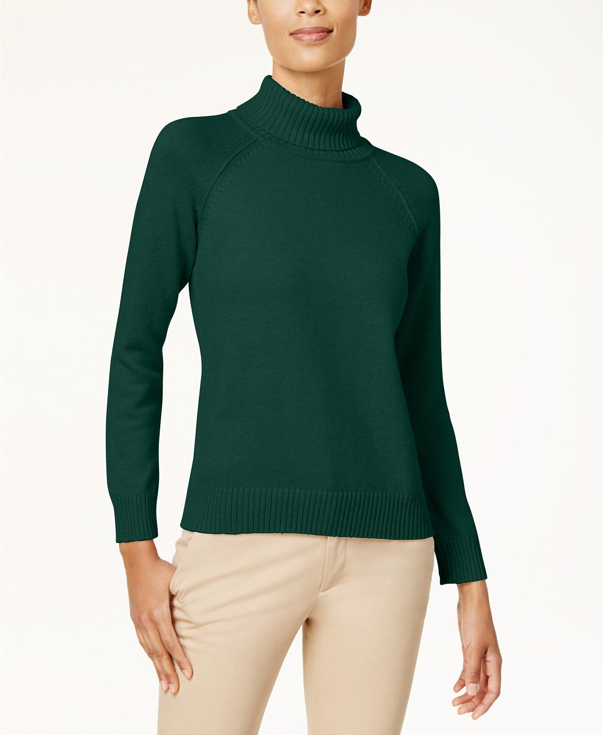 Karen Scott Women's Cotton Turtleneck Sweater Green Size X-Small