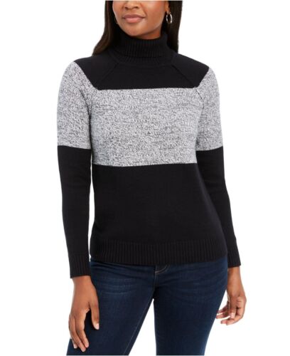 Karen Scott Women's Cotton Turtleneck Sweater  Black and Gray Size PET/SM