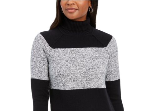 Karen Scott Women's Cotton Turtleneck Sweater  Black and Gray Size PET/SM
