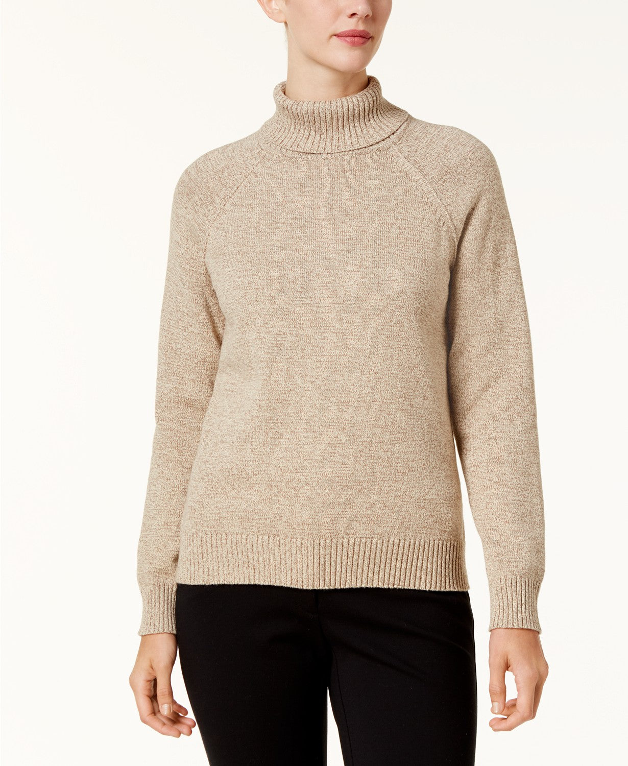 Karen Scott Women's Marled Cotton Turtleneck Sweater Brown Size Small