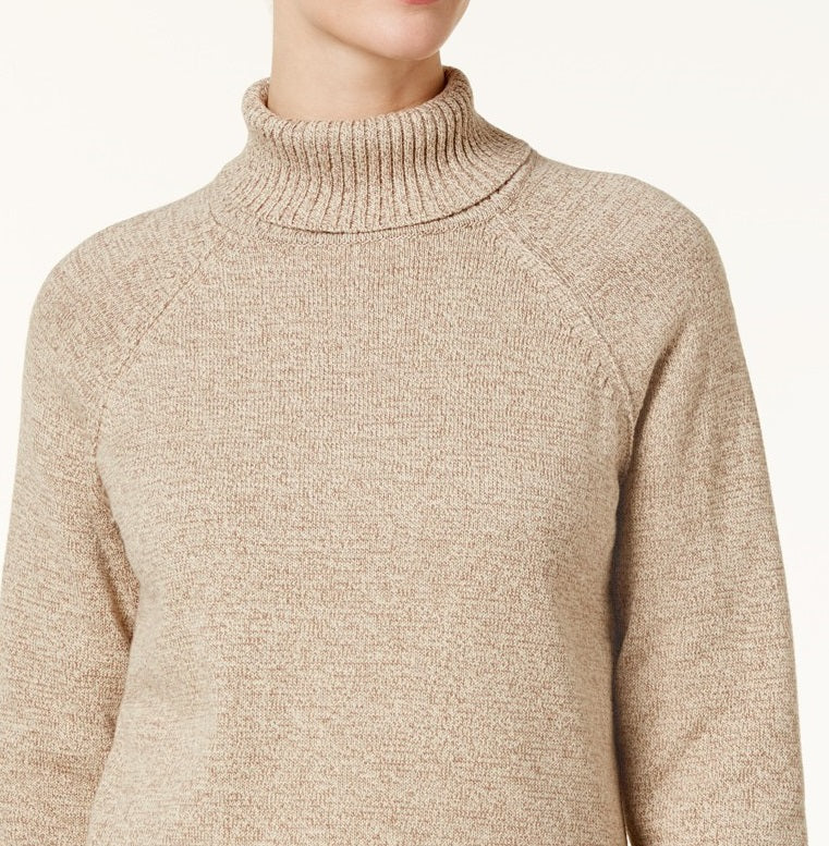 Karen Scott Women's Marled Cotton Turtleneck Sweater Brown Size Small