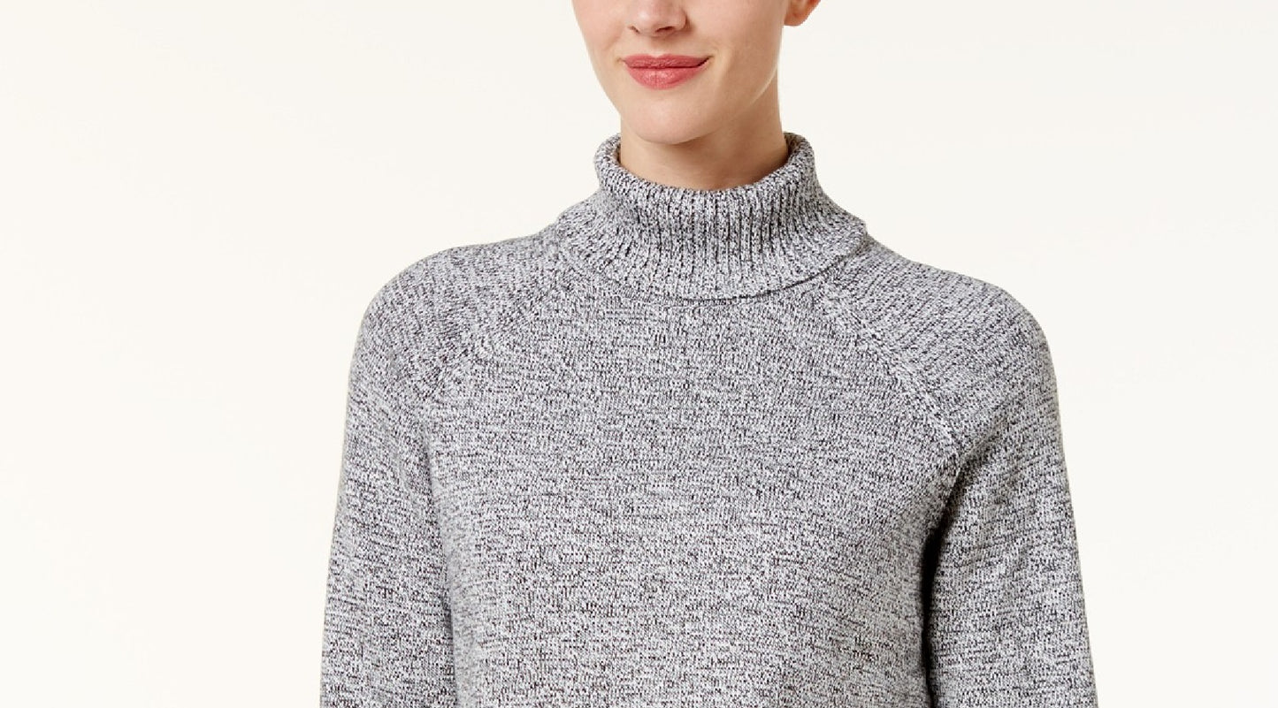 Karen Scott Women's Cotton Marled Turtleneck Sweater Gray Size Large