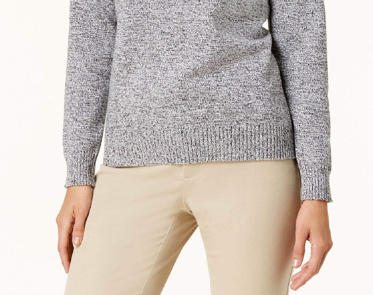 Karen Scott Women's Cotton Marled Turtleneck Sweater Gray Size Large