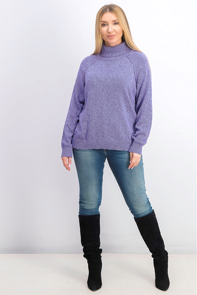 Karen Scott Women's Marled Cotton Turtleneck Sweater Purple Size X-Large