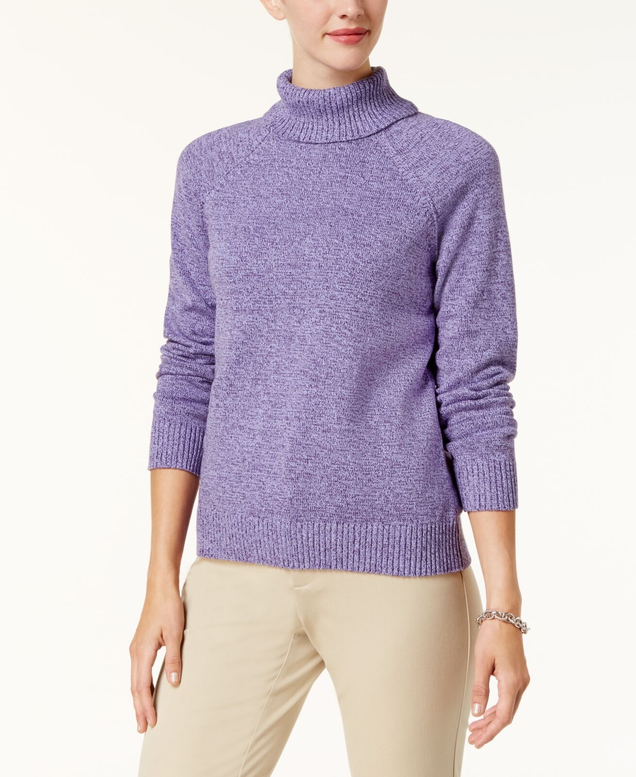 Karen Scott Women's Marled Cotton Turtleneck Sweater Purple Size X-Small