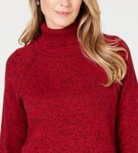 Karen Scott Women's Marled Cotton Turtleneck Sweater Red Size Small