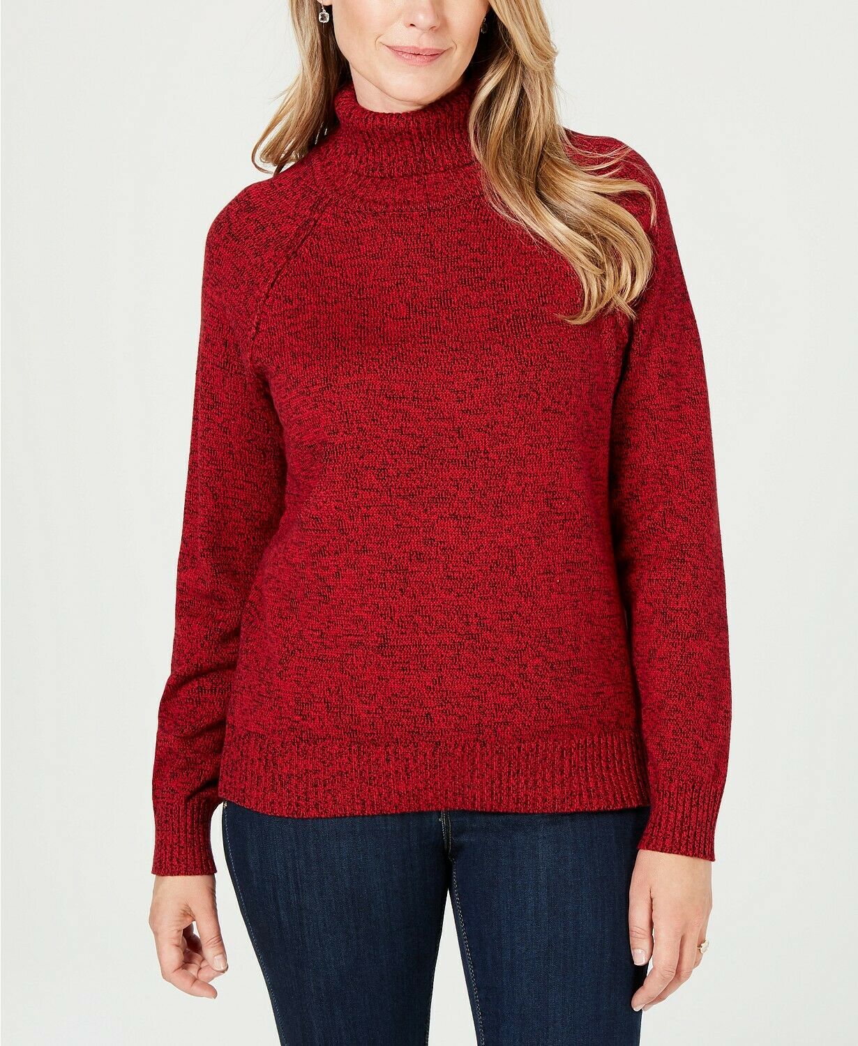 Karen Scott Women's Marled Cotton Turtleneck Sweater Red Size X-Large