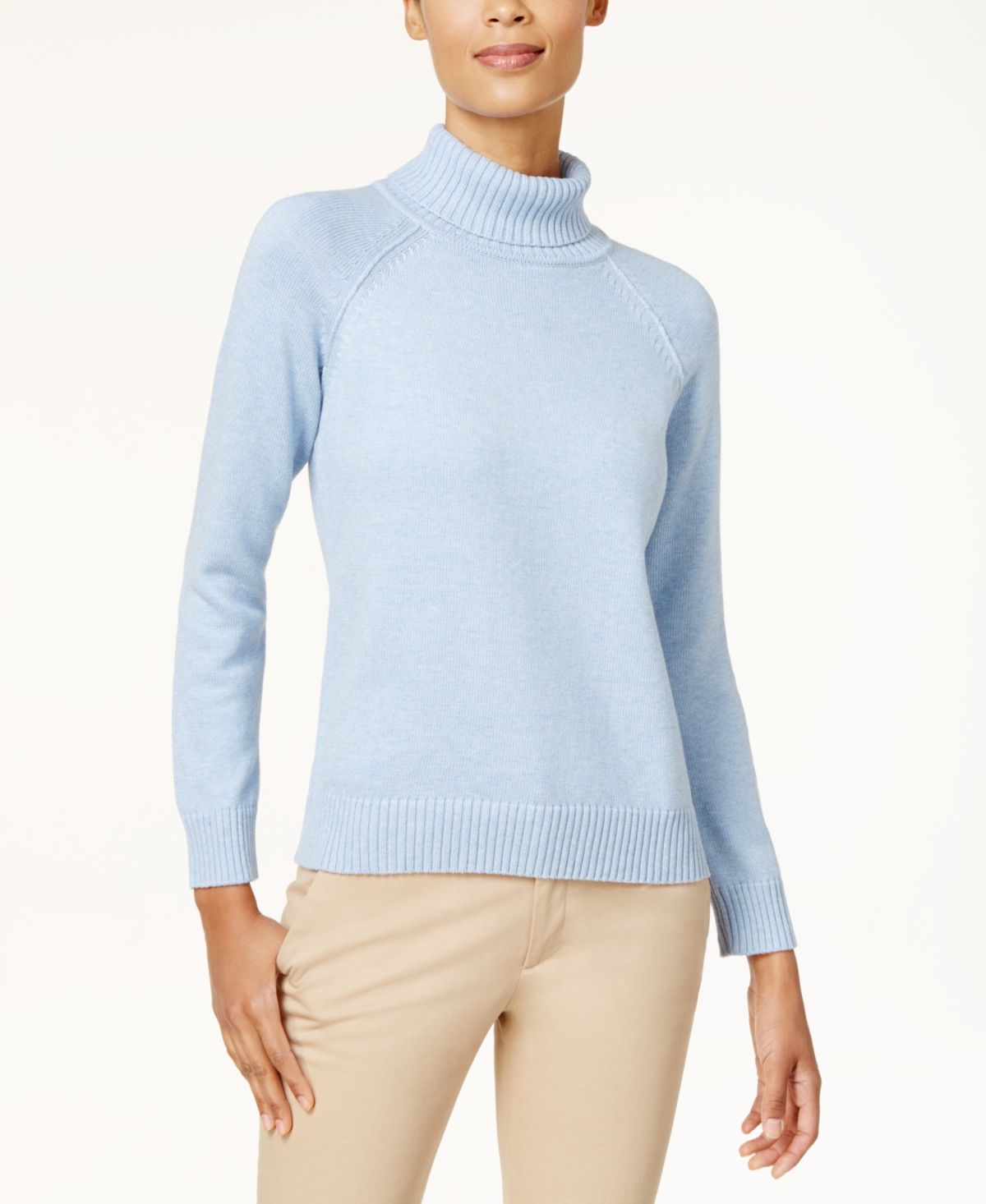 Karen Scott Women's Petite Cotton Turtleneck Sweater Blue Size Petite