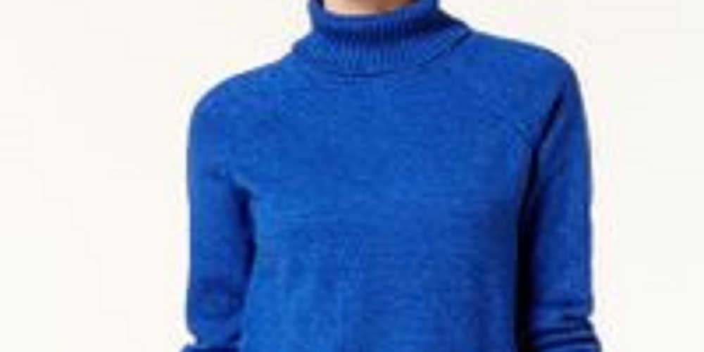 Karen Scott Women's Petite Cotton Turtleneck Sweater Blue Size Extra Large