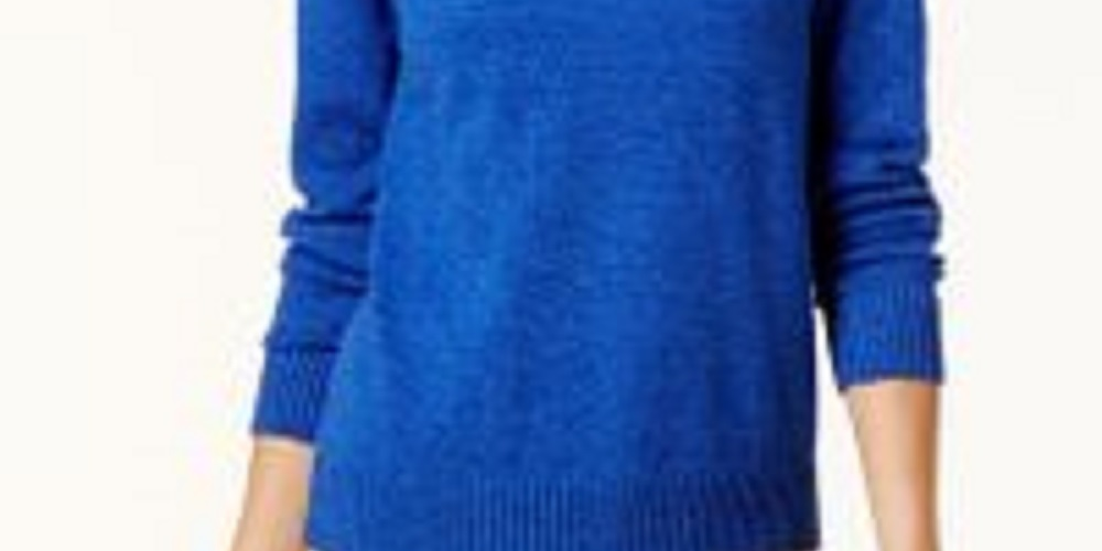 Karen Scott Women's Petite Cotton Turtleneck Sweater Blue Size Extra Large