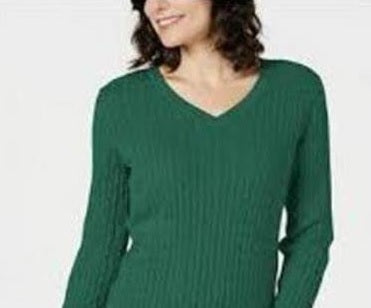 Karen Scott Women's Cotton V-Neck Sweater Green Size Medium