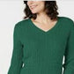 Karen Scott Women's Cotton V-Neck Sweater Green Size Large