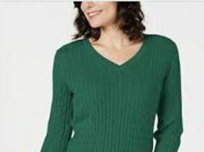 Karen Scott Women's Cotton V-Neck Sweater Green Size Large