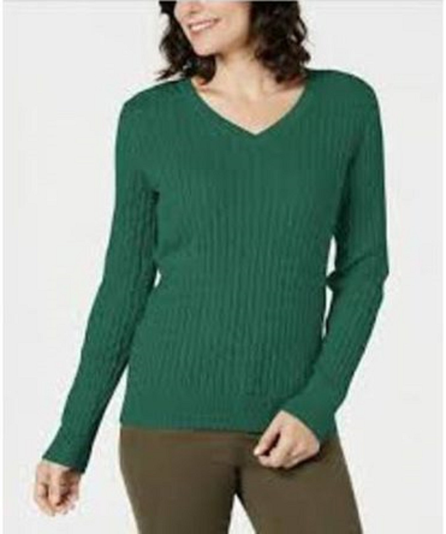 Karen Scott Women's Cotton V-Neck Sweater Green Size X-Small