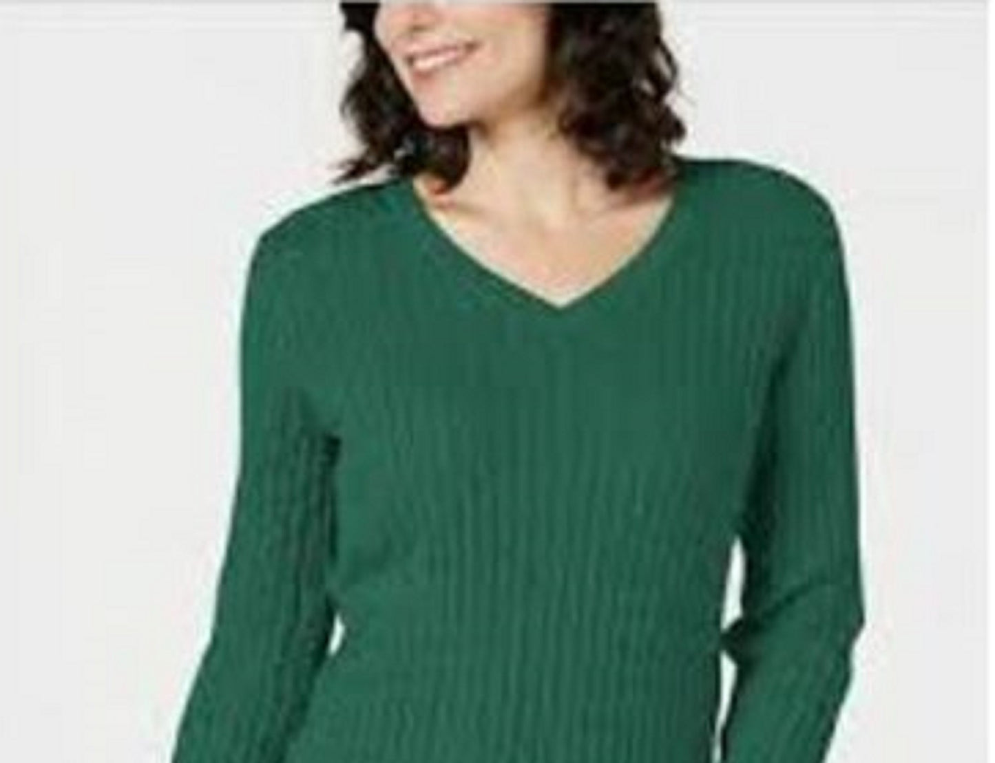 Karen Scott Women's Cotton V-Neck Sweater Green Size X-Small