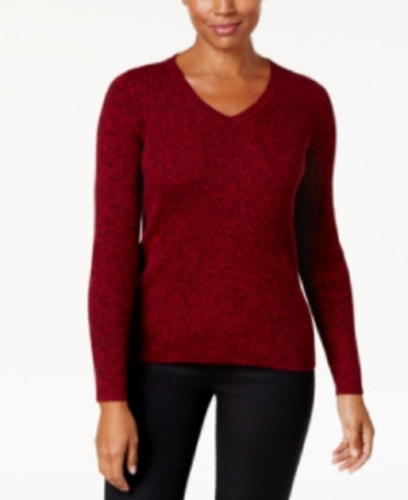 Karen Scott Women's Cotton V-Neck Sweater Red Size Small