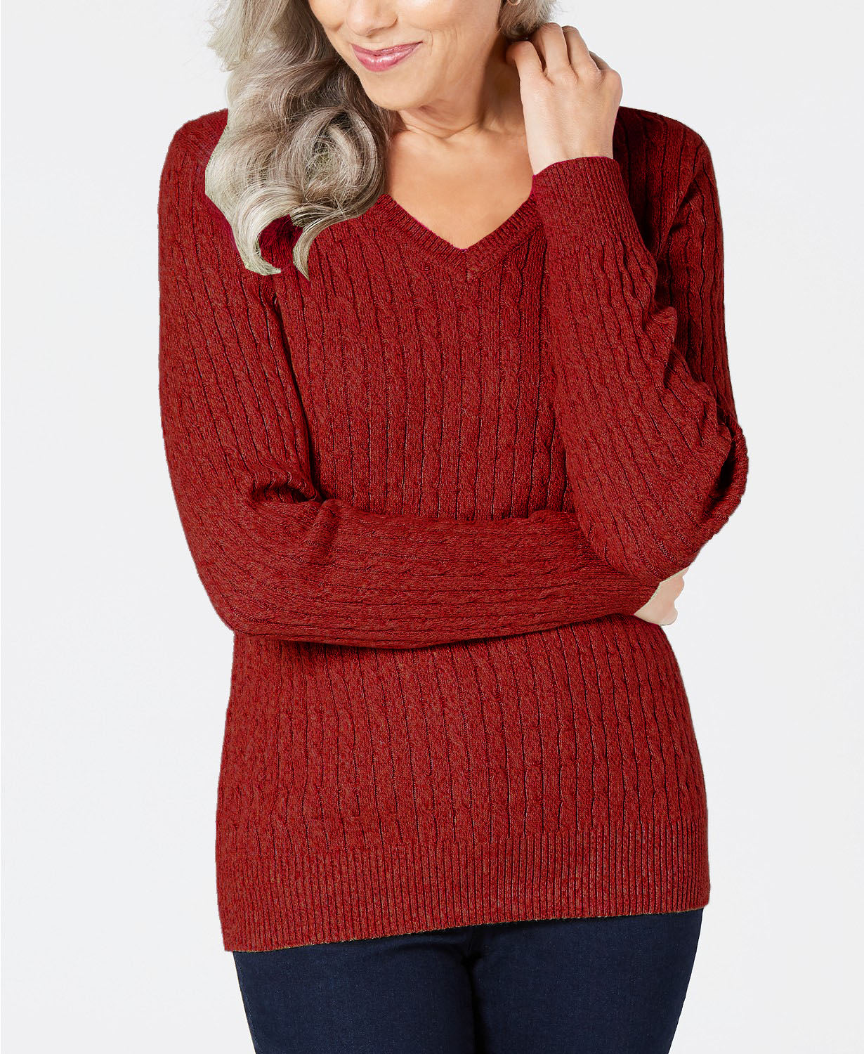 Karen Scott Women's Cotton V-Neck Sweater Bright Red Size Extra Small